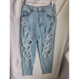 Wax Jean Collection Jeans Womens Medium Blue Light Wash Mom High Rise Tapered